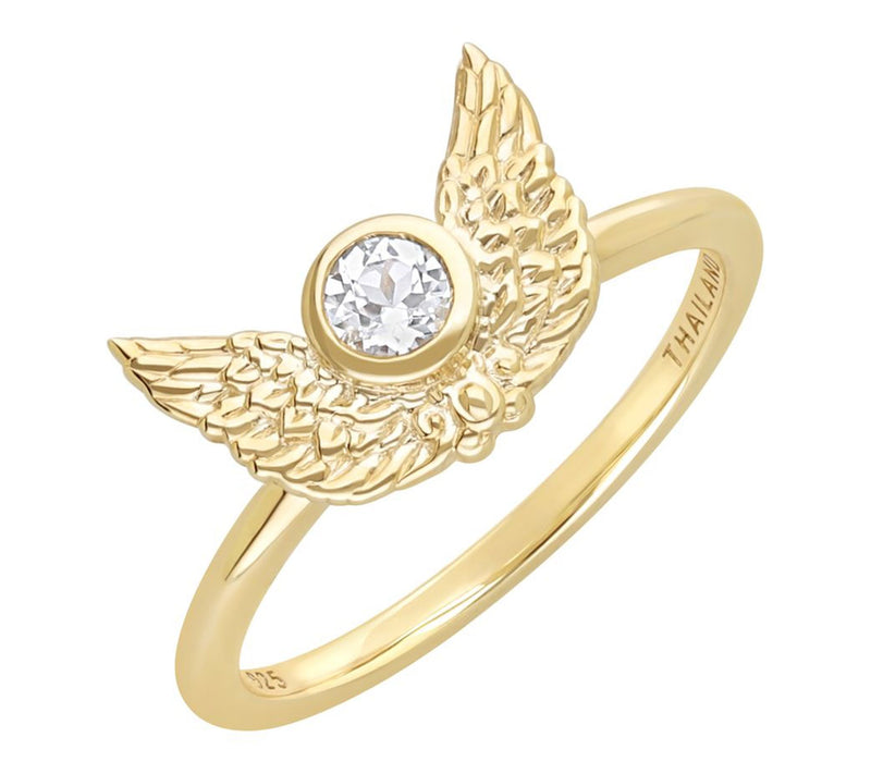 Goddaughters 14K Gold Clad White Topaz Angel Wings Ring — View 2