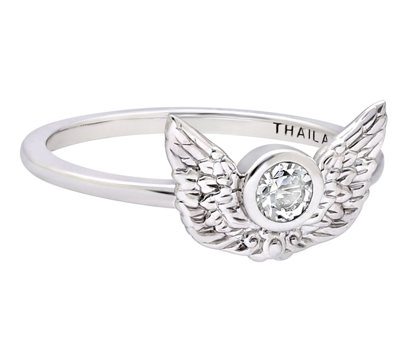 Goddaughters Sterling Silver White Topaz AngelWings Ring — Main view