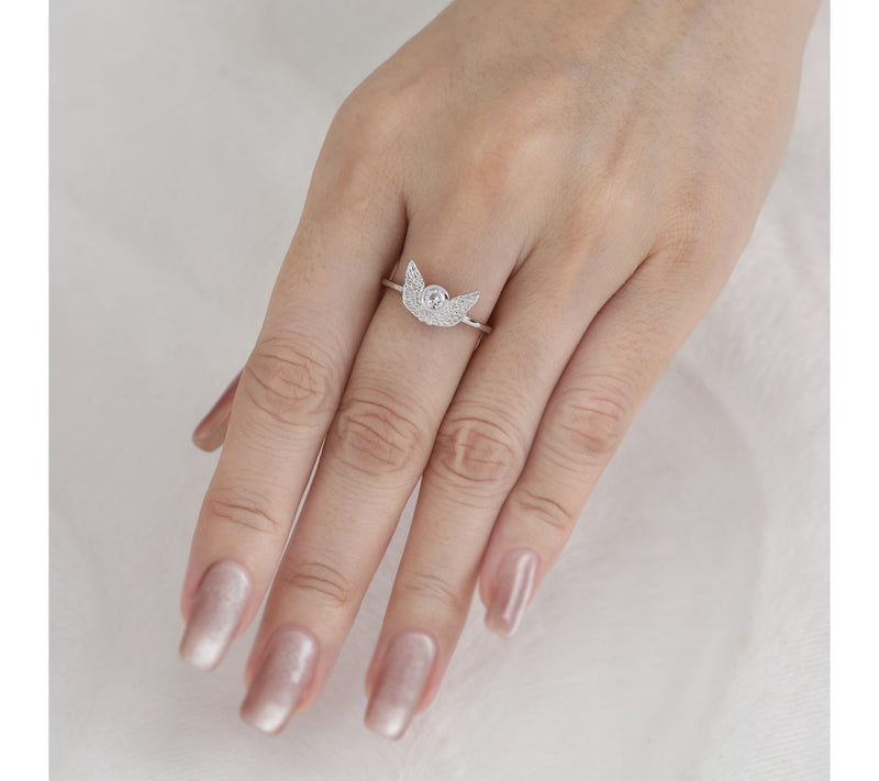 Goddaughters Sterling Silver White Topaz AngelWings Ring — View 6
