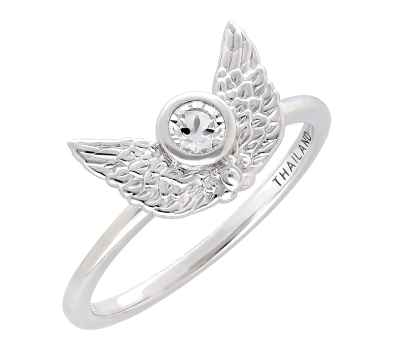 Goddaughters Sterling Silver White Topaz AngelWings Ring — View 2