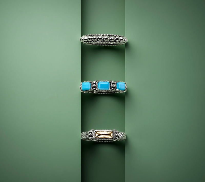 JAI Sterling Silver & Gemstone Emerald Cut Band Ring — View 20