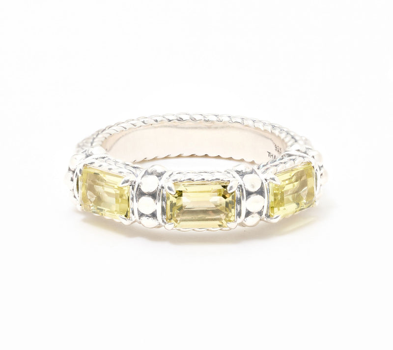 JAI Sterling Silver & Gemstone Emerald Cut Band Ring — View 22
