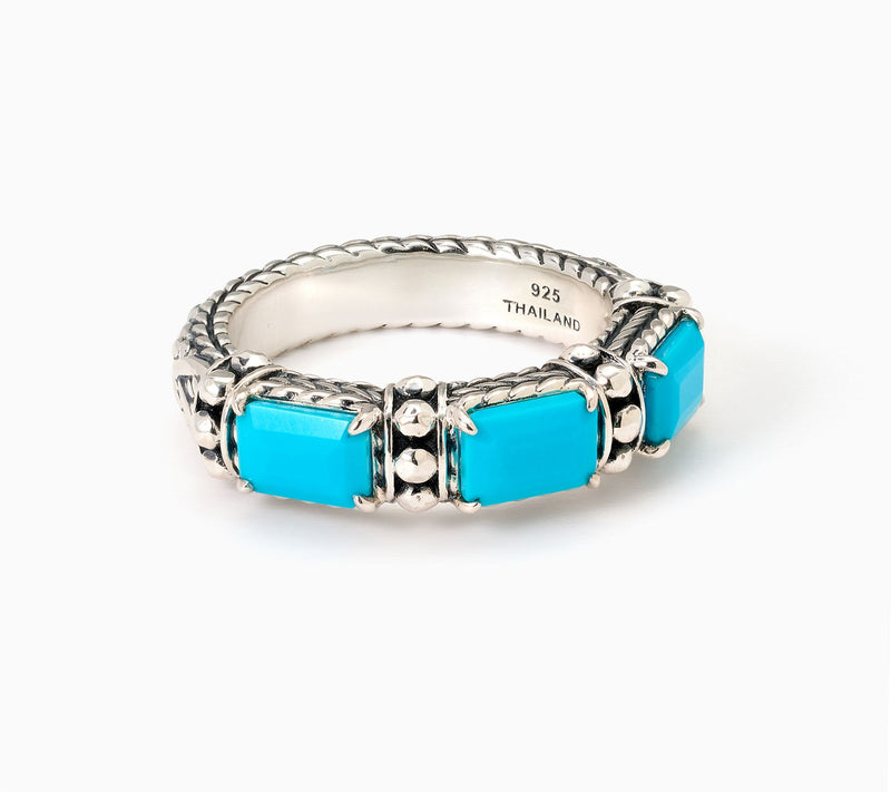 JAI Sterling Silver & Gemstone Emerald Cut Band Ring — View 11