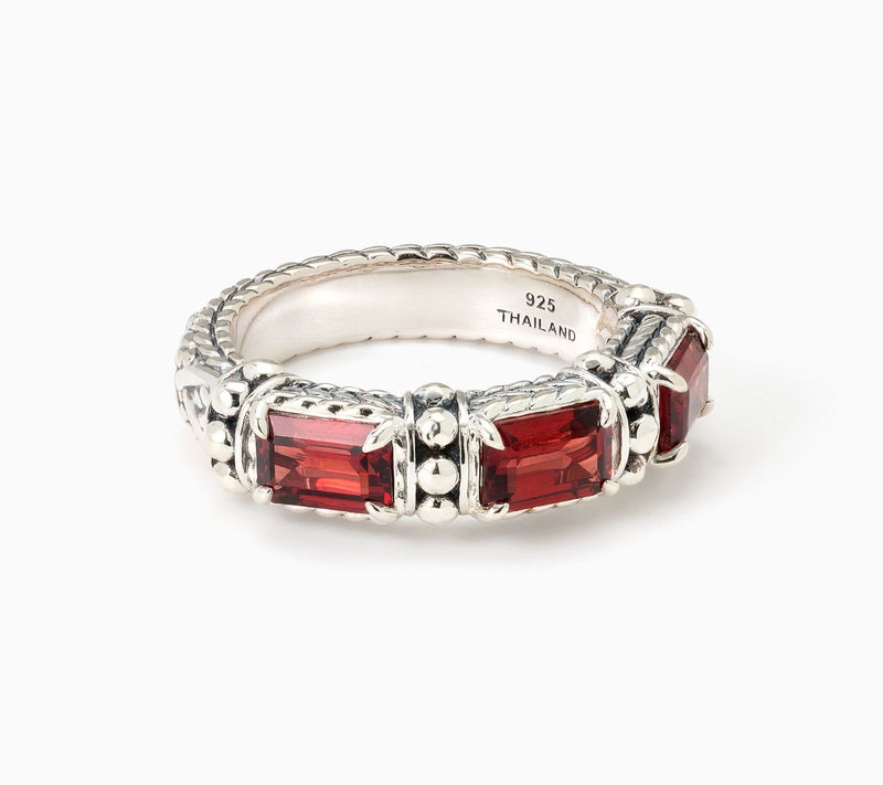 JAI Sterling Silver & Gemstone Emerald Cut Band Ring — View 7