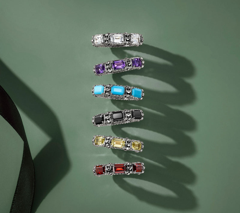 JAI Sterling Silver & Gemstone Emerald Cut Band Ring — View 16