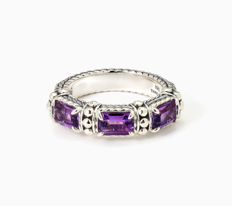 JAI Sterling Silver & Gemstone Emerald Cut Band Ring — View 14