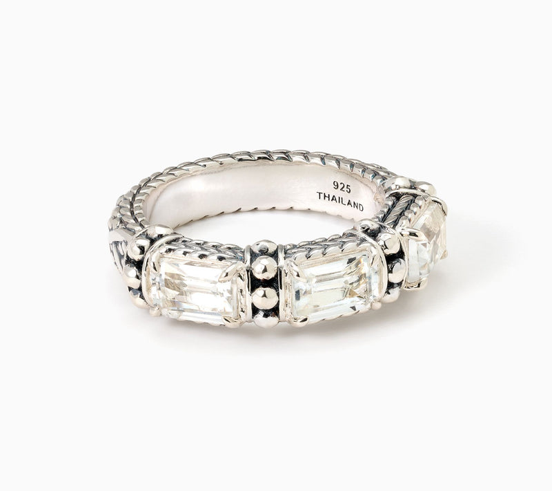 JAI Sterling Silver & Gemstone Emerald Cut Band Ring — View 13