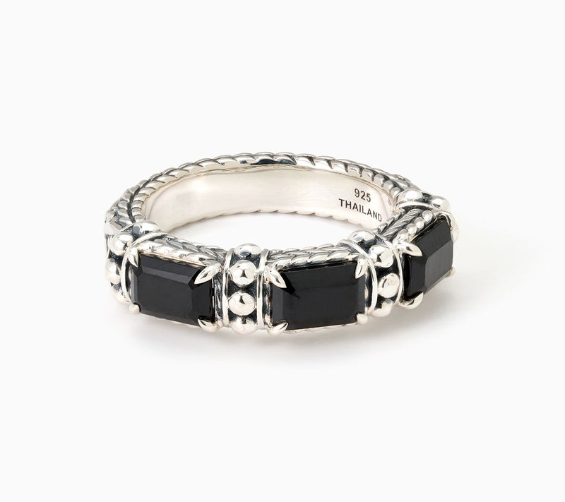 JAI Sterling Silver & Gemstone Emerald Cut Band Ring — View 5