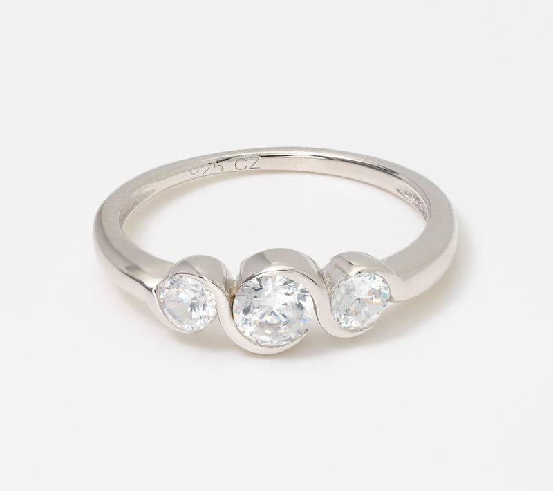 Diamonique Woven Tri-Stone Ring, Sterling Silver — View 6