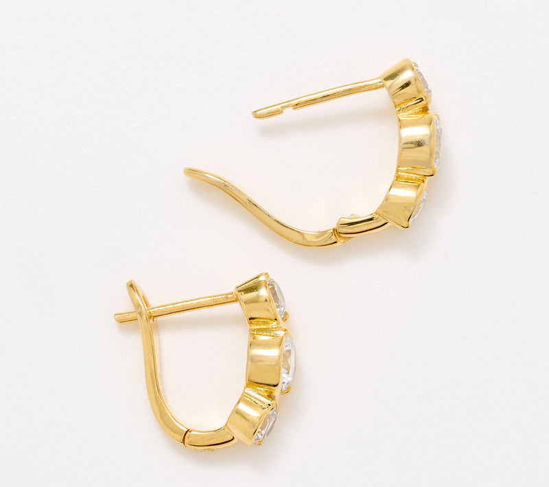 Diamonique Woven Tri-Stone Huggie Hoop Earrings, Sterling Silver — View 6