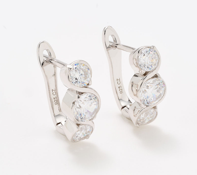 Diamonique Woven Tri-Stone Huggie Hoop Earrings, Sterling Silver — View 3