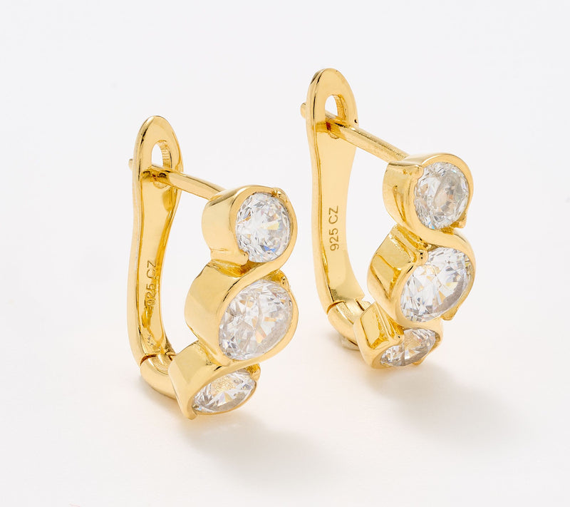 Diamonique Woven Tri-Stone Huggie Hoop Earrings, Sterling Silver — View 5