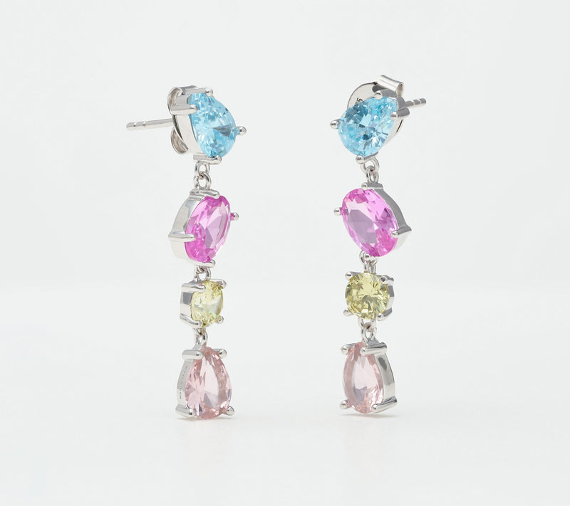 Diamonique Multi 4-Stone Dangle Earrings, Sterling Silver — View 3
