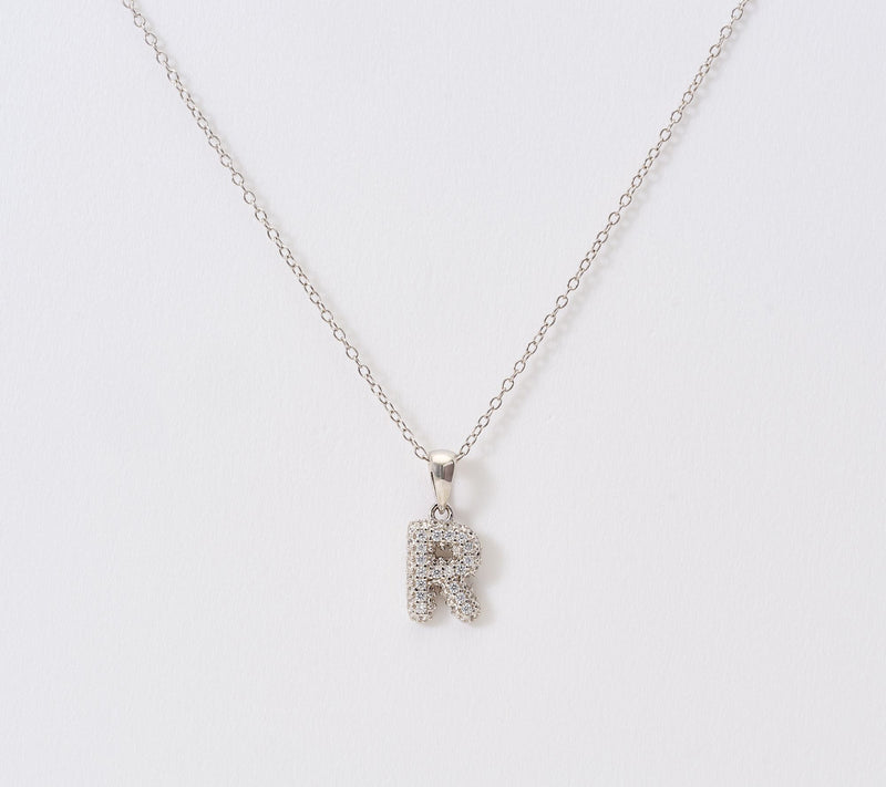 Diamonique Puffed Pave Bale Initial Necklace w/ Box, Sterling — Main view