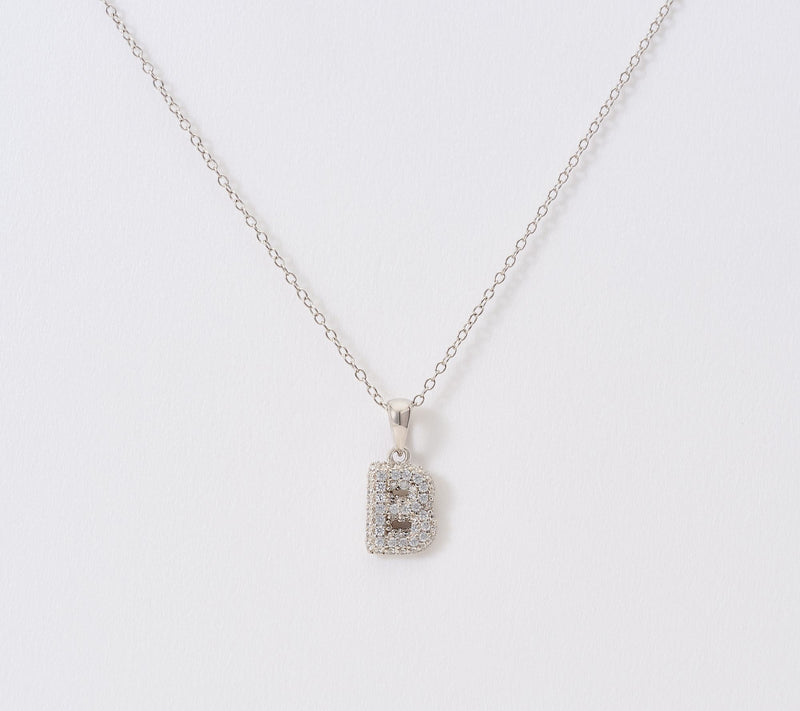 Diamonique Puffed Pave Bale Initial Necklace w/ Box, Sterling — View 32