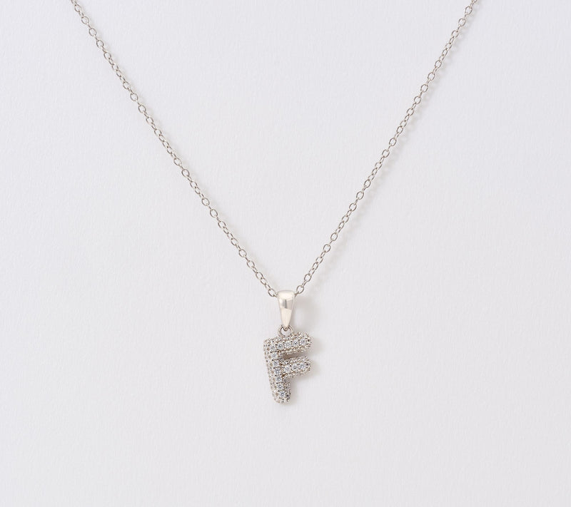 Diamonique Puffed Pave Bale Initial Necklace w/ Box, Sterling — View 36