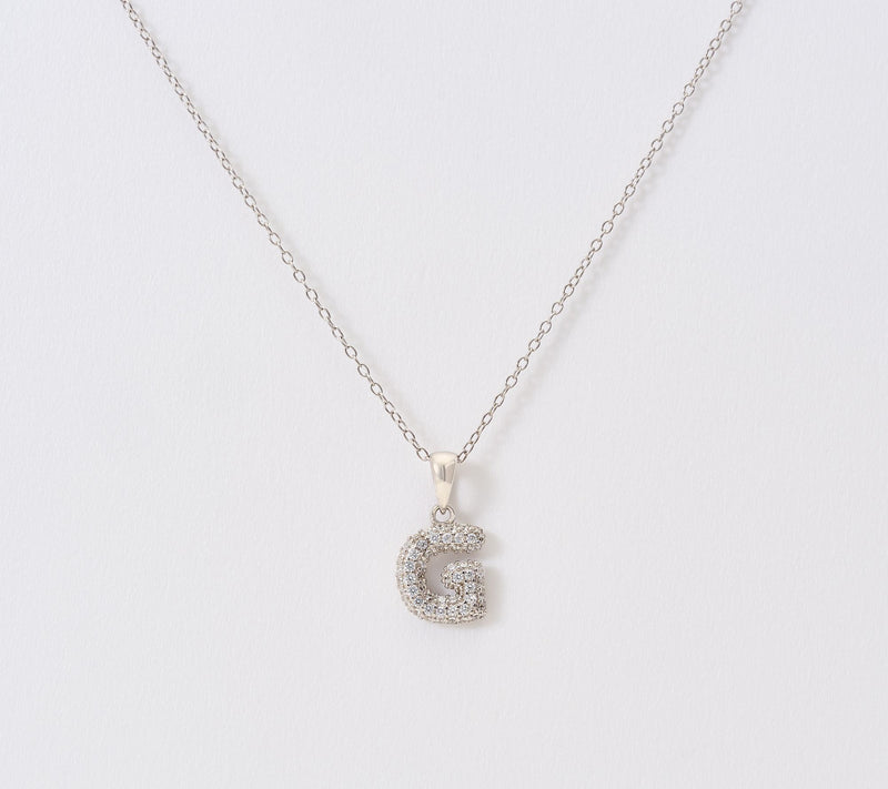 Diamonique Puffed Pave Bale Initial Necklace w/ Box, Sterling — View 37