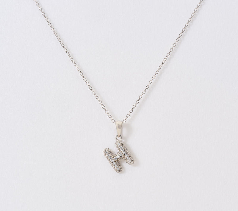 Diamonique Puffed Pave Bale Initial Necklace w/ Box, Sterling — View 38