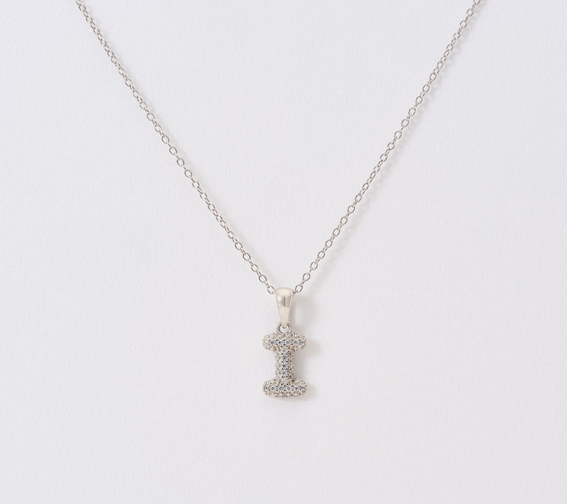 Diamonique Puffed Pave Bale Initial Necklace w/ Box, Sterling — View 39