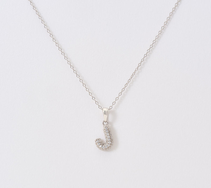Diamonique Puffed Pave Bale Initial Necklace w/ Box, Sterling — View 40