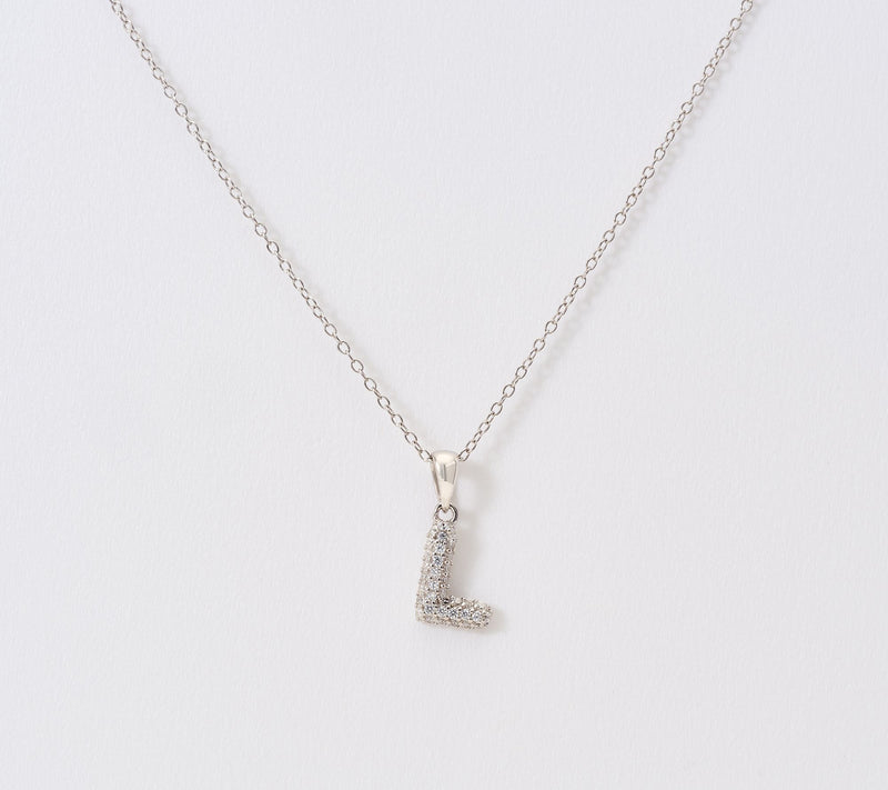 Diamonique Puffed Pave Bale Initial Necklace w/ Box, Sterling — View 42