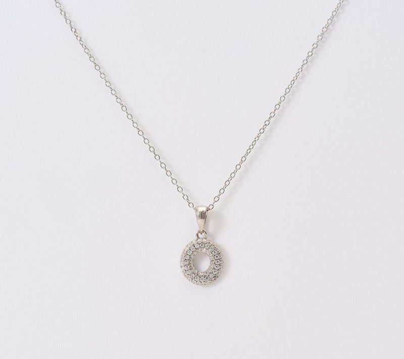 Diamonique Puffed Pave Bale Initial Necklace w/ Box, Sterling — View 45