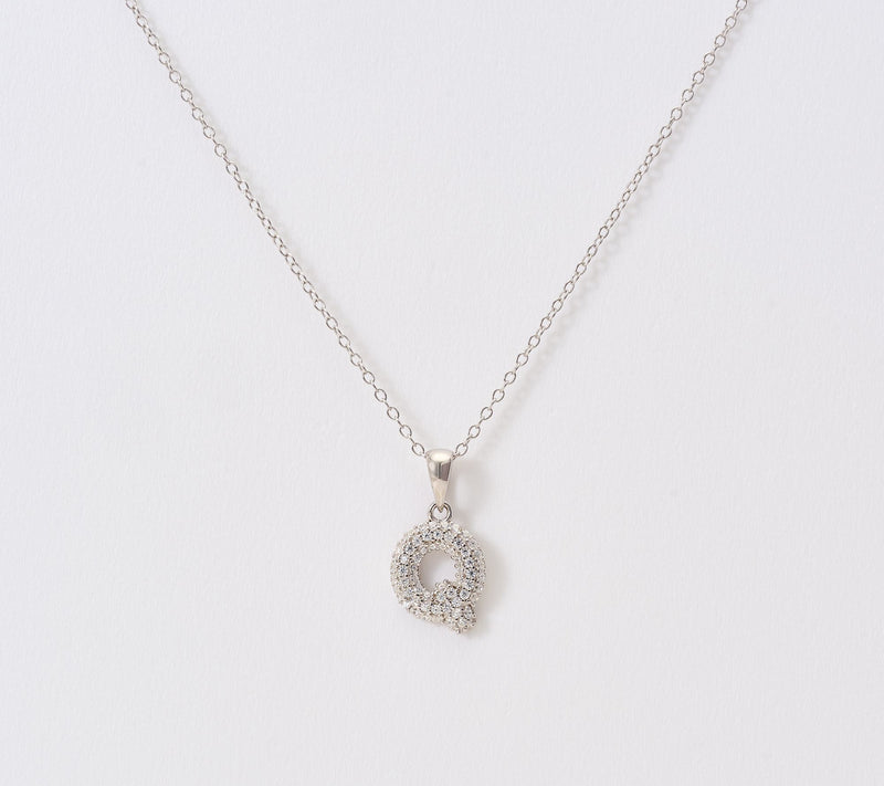 Diamonique Puffed Pave Bale Initial Necklace w/ Box, Sterling — View 47