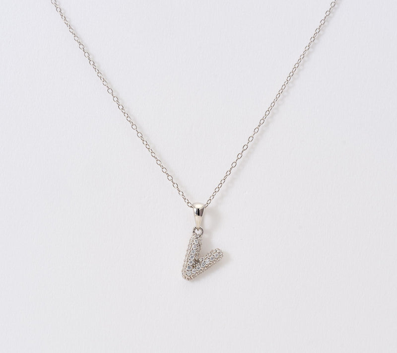 Diamonique Puffed Pave Bale Initial Necklace w/ Box, Sterling — View 52