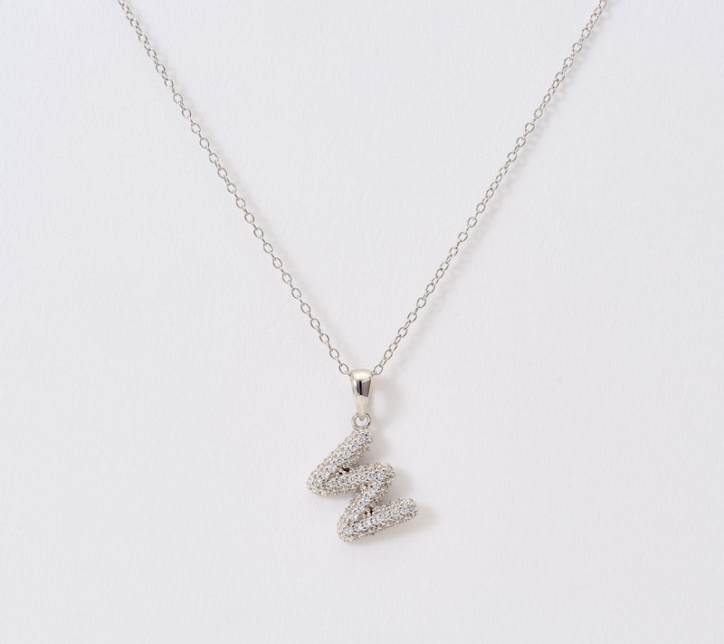 Diamonique Puffed Pave Bale Initial Necklace w/ Box, Sterling — View 53