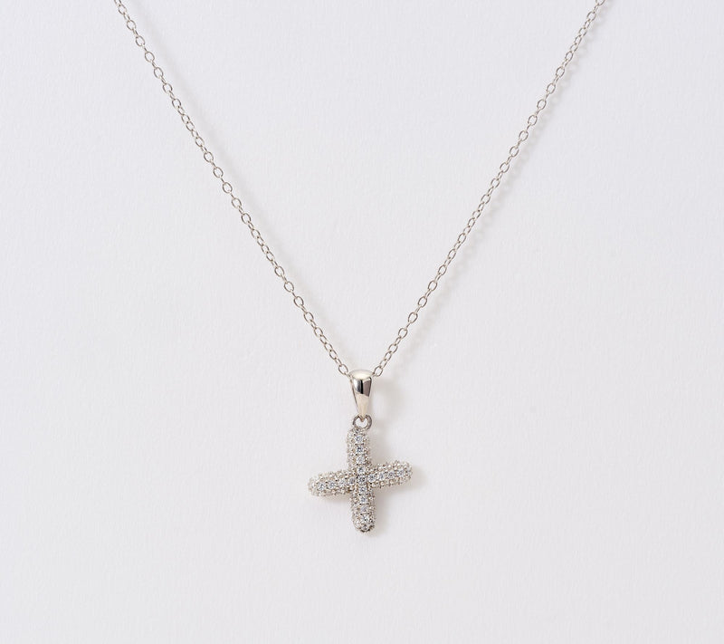 Diamonique Puffed Pave Bale Initial Necklace w/ Box, Sterling — View 54