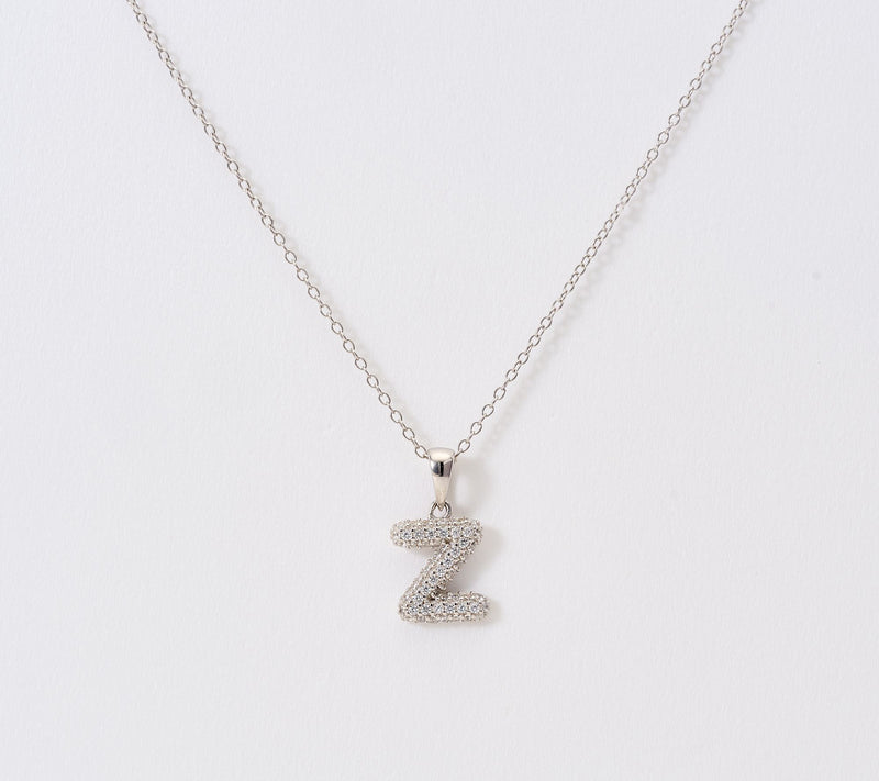 Diamonique Puffed Pave Bale Initial Necklace w/ Box, Sterling — View 56