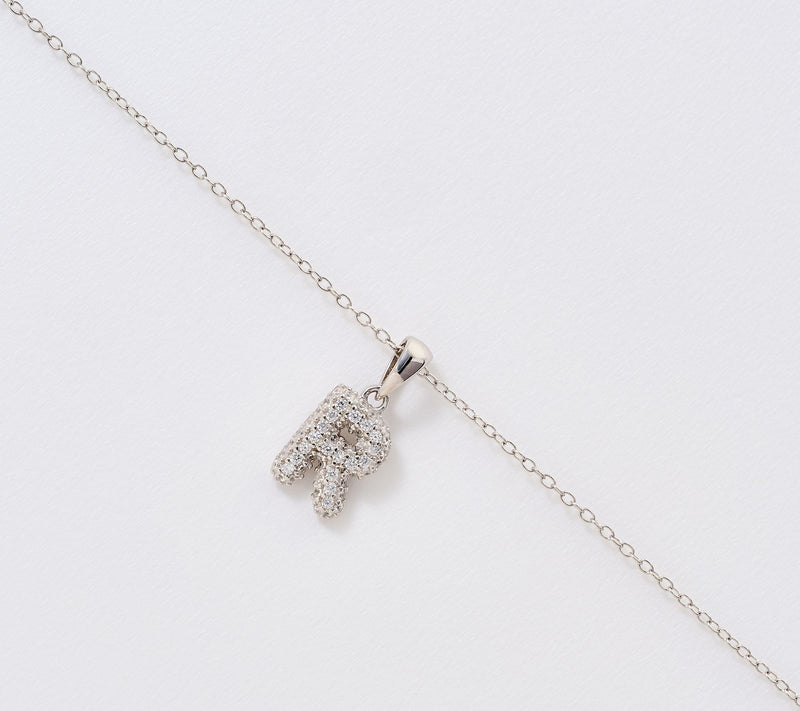 Diamonique Puffed Pave Bale Initial Necklace w/ Box, Sterling — View 2