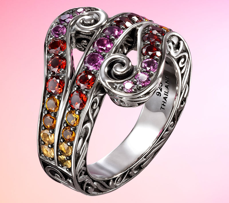 Third Person Sterling Silver Ombre Gemstone Swirl Ring — View 4