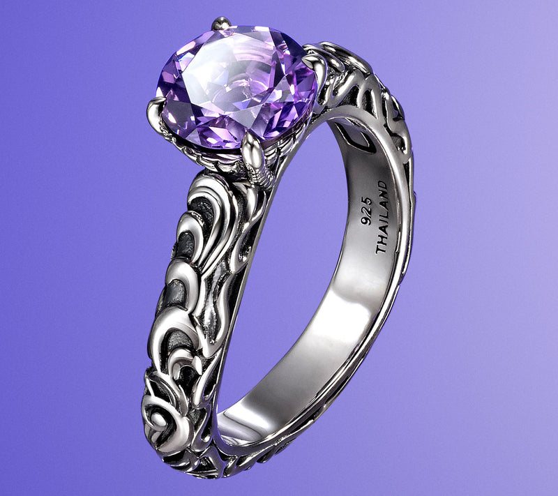 Third Person Sterling Silver Solitaire Gemstone Swirl Ring — View 7