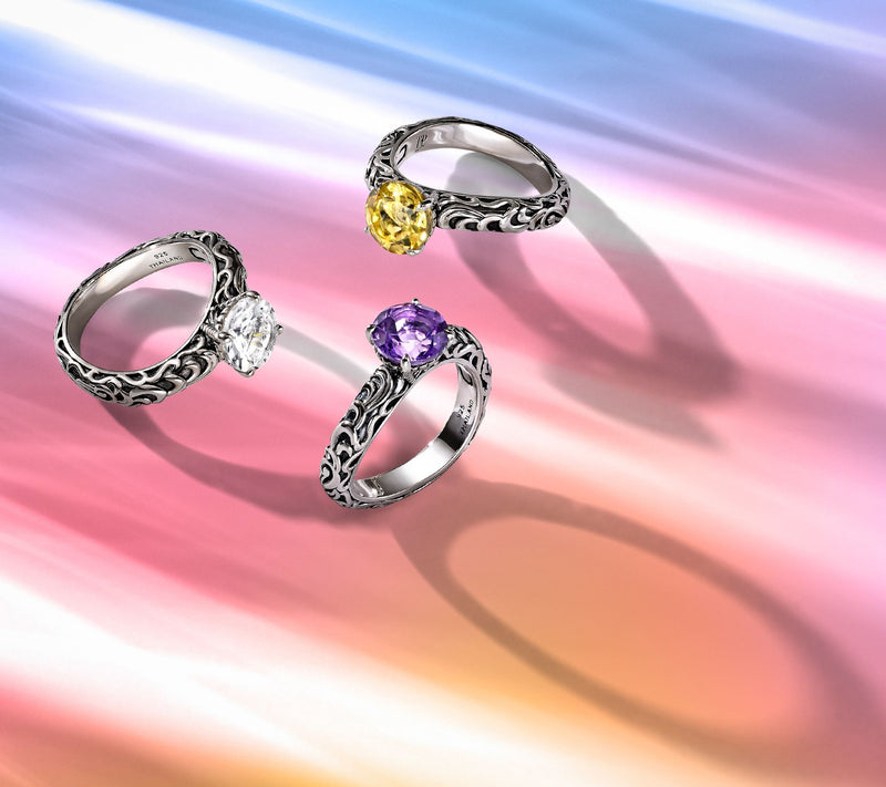 Third Person Sterling Silver Solitaire Gemstone Swirl Ring — View 9