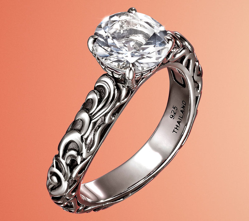 Third Person Sterling Silver Solitaire Gemstone Swirl Ring — View 8