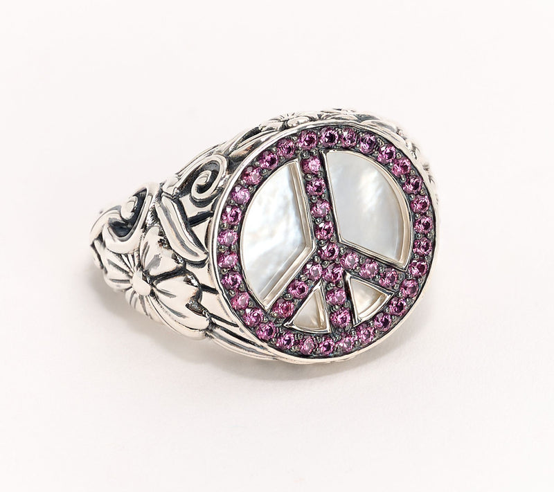 Third Person Sterling Silver Creative Soul Gemstone Peace Sign Ring — Main view