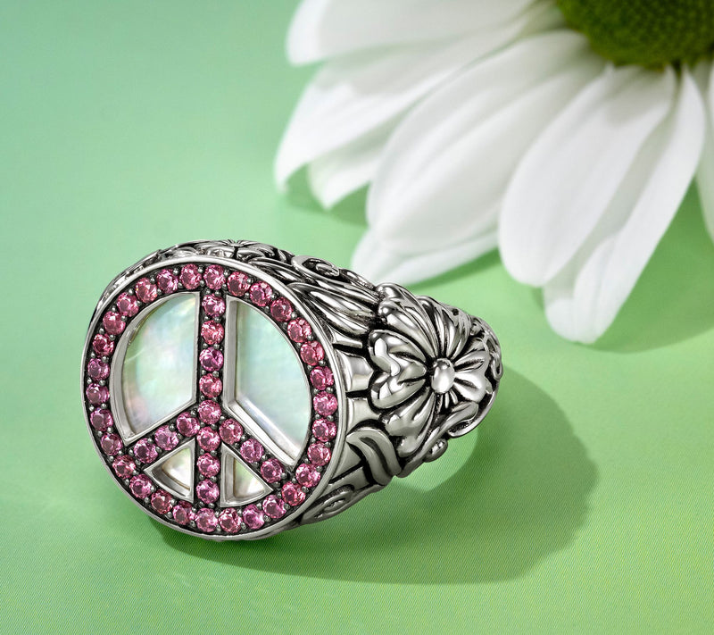 Third Person Sterling Silver Creative Soul Gemstone Peace Sign Ring — View 4