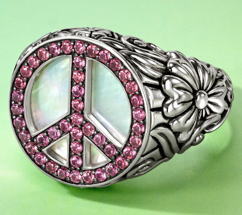 Third Person Sterling Silver Creative Soul Gemstone Peace Sign Ring — View 5
