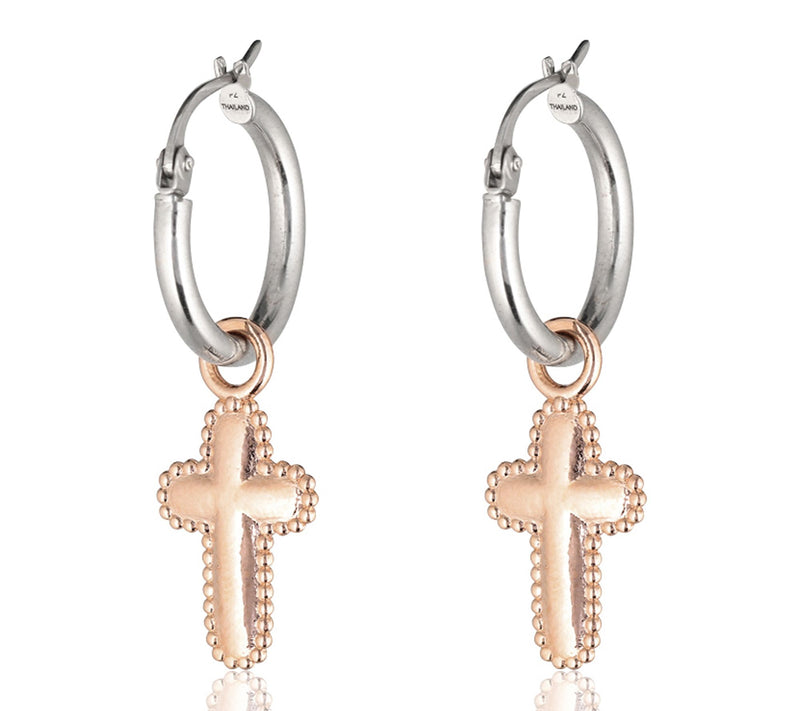 Or Paz Sterling Silver Cross Charm 3/4'' Hoop Earrings — View 9