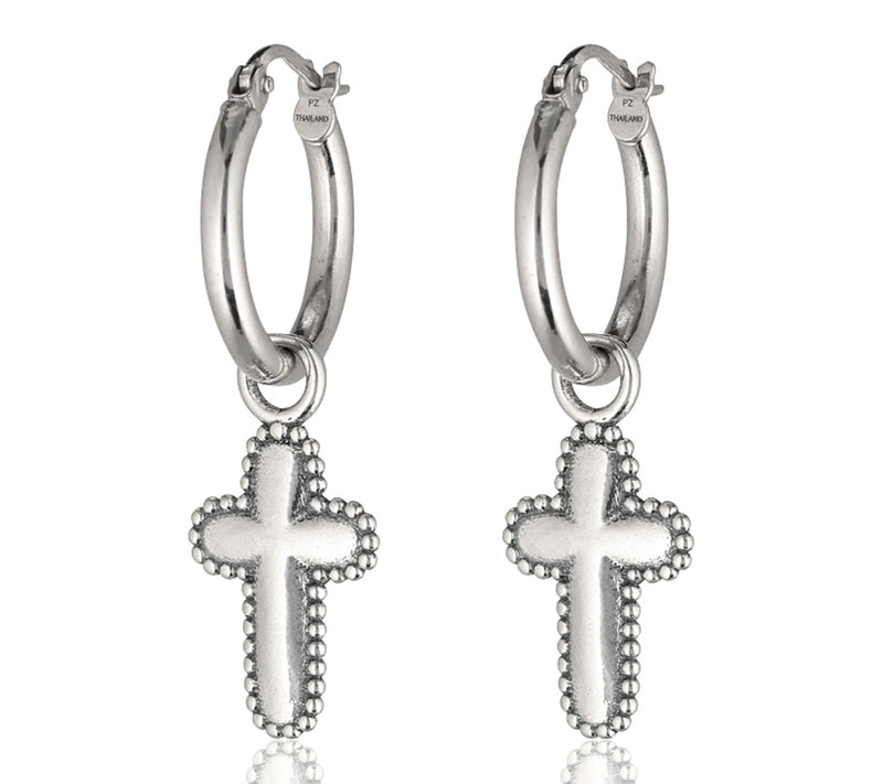 Or Paz Sterling Silver Cross Charm 3/4'' Hoop Earrings — View 5