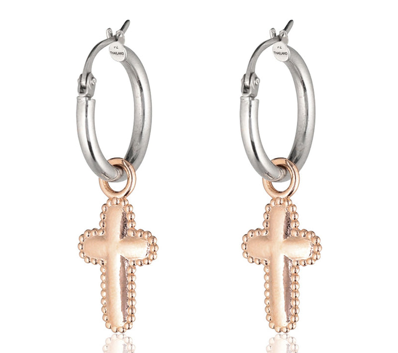 Or Paz Sterling Silver Cross Charm 3/4'' Hoop Earrings — Main view