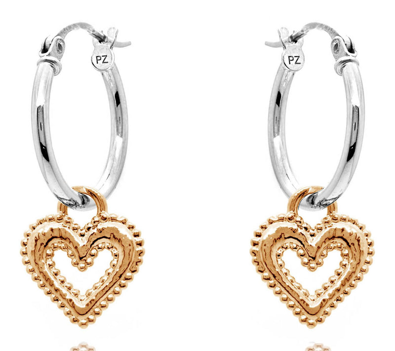 Or Paz Sterling Silver Heart Charm 3/4'' Hoop Earrings — View 9