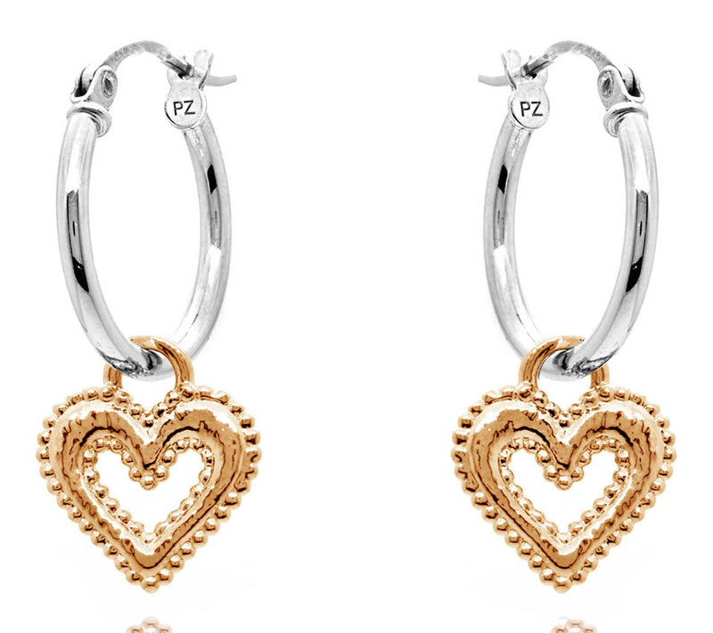 Or Paz Sterling Silver Heart Charm 3/4'' Hoop Earrings — View 3