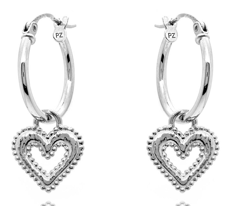 Or Paz Sterling Silver Heart Charm 3/4'' Hoop Earrings — View 5