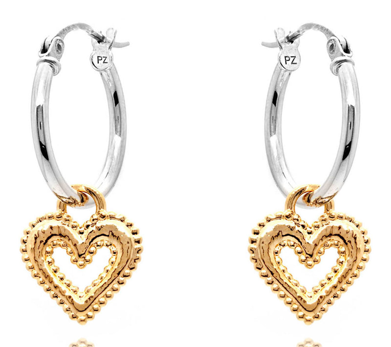 Or Paz Sterling Silver Heart Charm 3/4'' Hoop Earrings — View 7