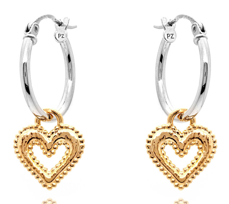 Or Paz Sterling Silver Heart Charm 3/4'' Hoop Earrings — View 8