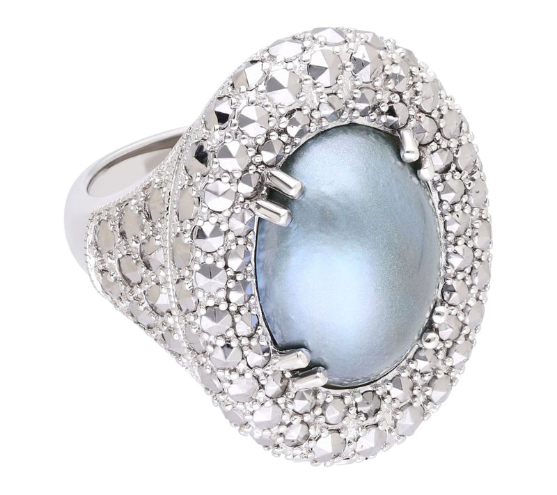 Dallas Prince Sterling Mabe Pearl & Chrome Marcasite Halo Ring — Main view