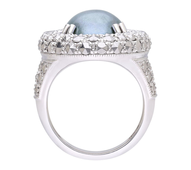 Dallas Prince Sterling Mabe Pearl & Chrome Marcasite Halo Ring — View 2