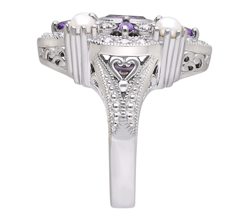 Dallas Prince Sterling Chrome Marcasite & Multi-Gemstone Ring — View 3